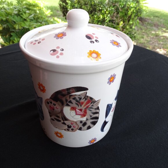 Vintage Cat Cookie Jar 9"Tx6.25"W with Paw Prints - Picture 9 of 14